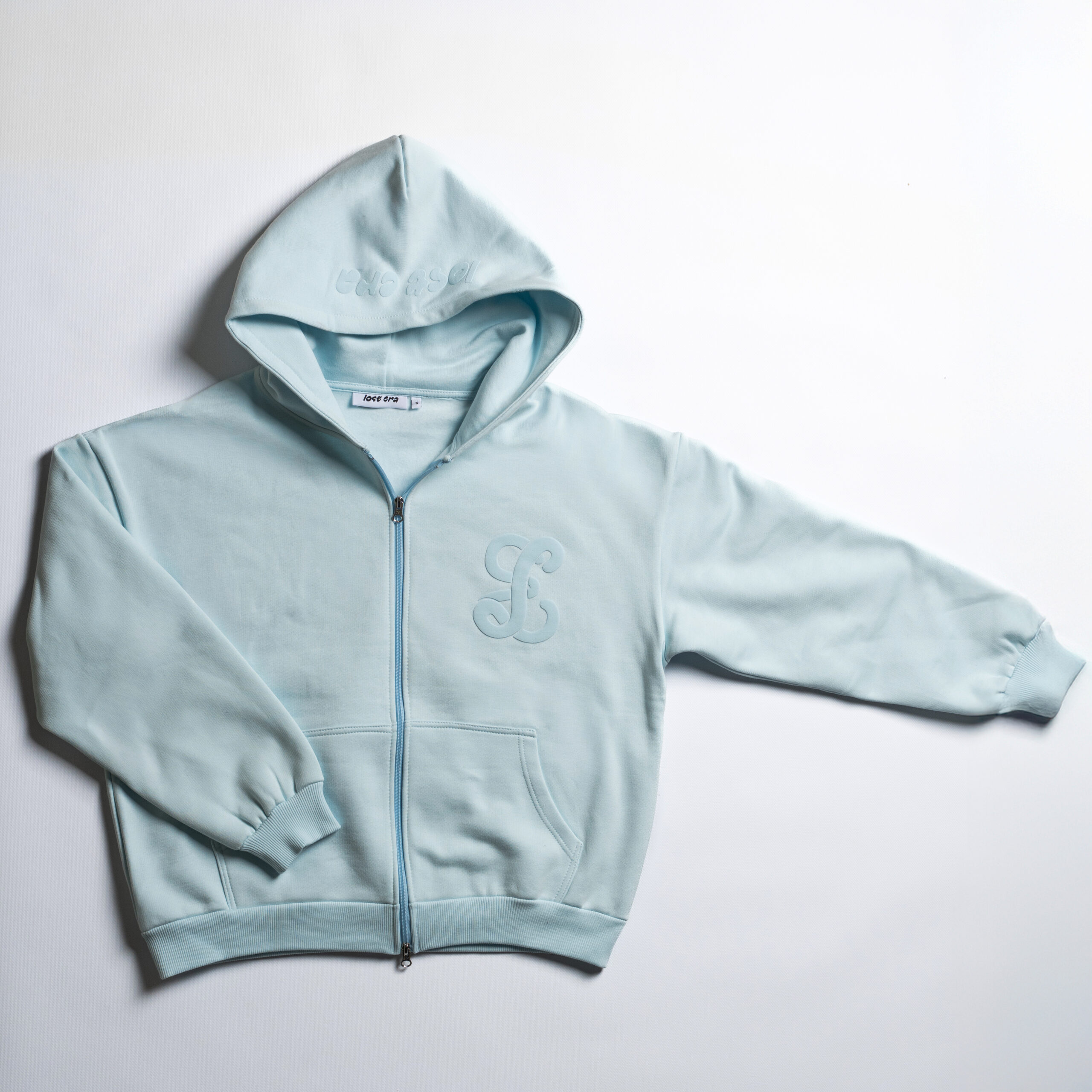 baby blue zip up front side