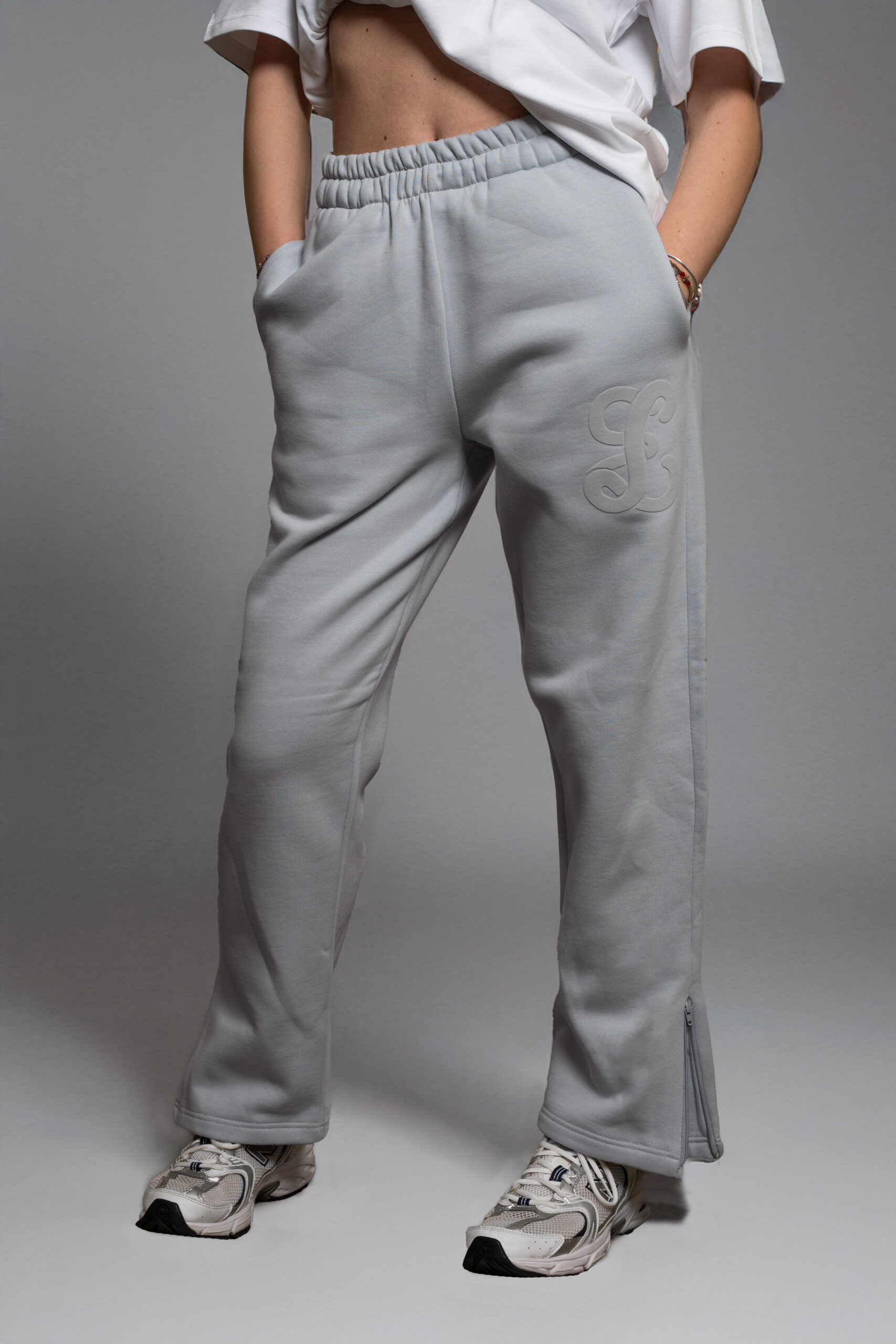 gray pant worn by model